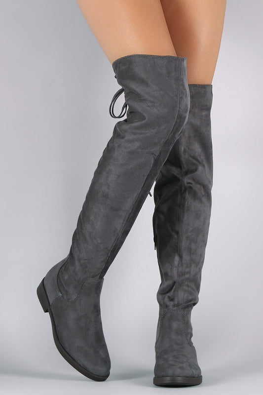 Over The Knee Self-Tie Back Round Toe Boots