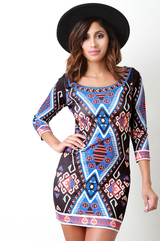 Geometric Tribal Bodycon Mini Dress