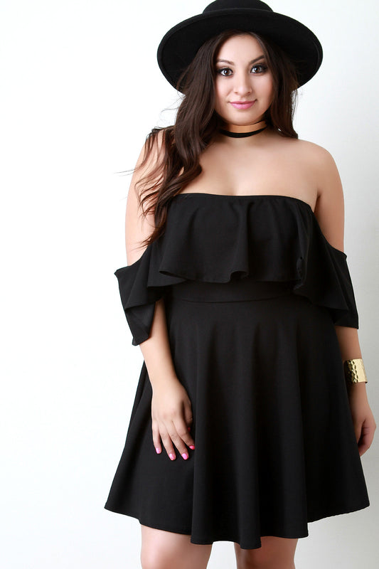 Off-The-Shoulder Drop Sleeve Ruffle Dress