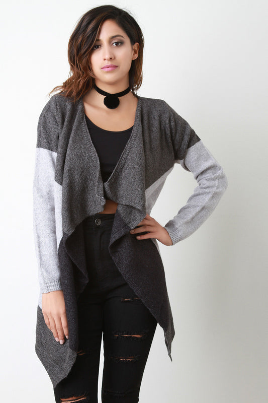 Knit Color Block Asymmetrical Cardigan