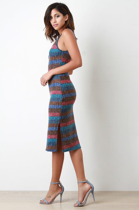 Multi-Color Stripe Knit Midi Dress