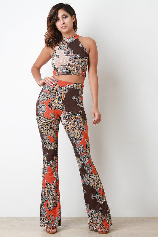 Paisley Print High Waisted Bell Bottom Pants