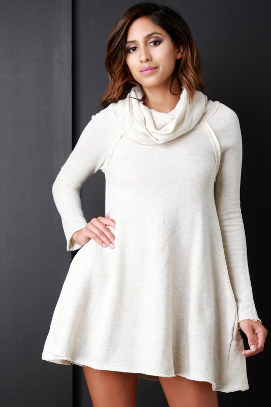 Cowl Neck Longsleeve Pocketed Shift Dress