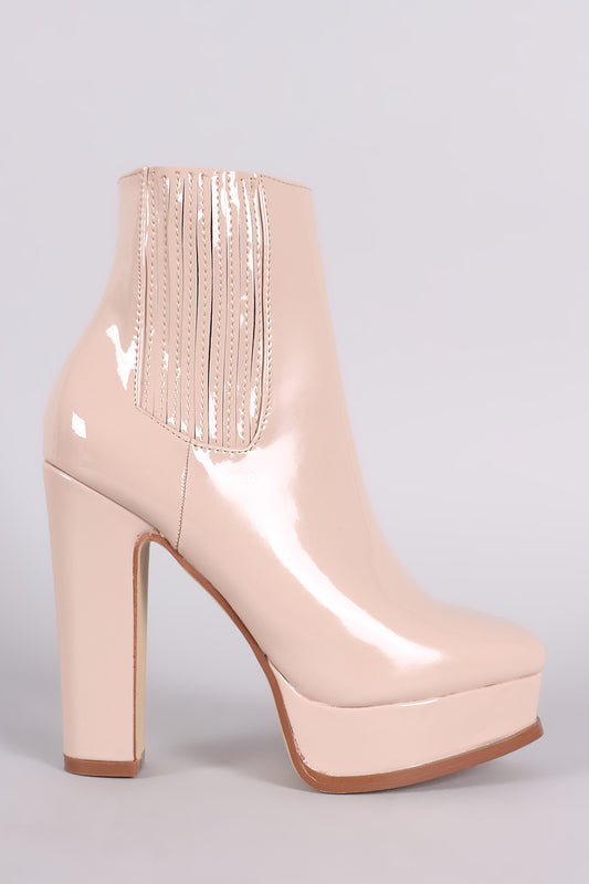 Patent Square Toe Chunky Platform Heeled Ankle Boots