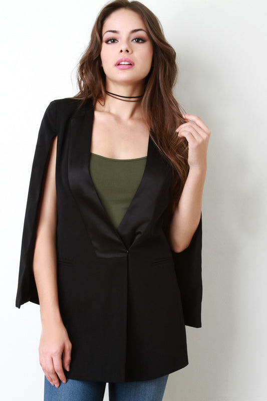 Tuxedo Style Contrast Collar Cape Blazer