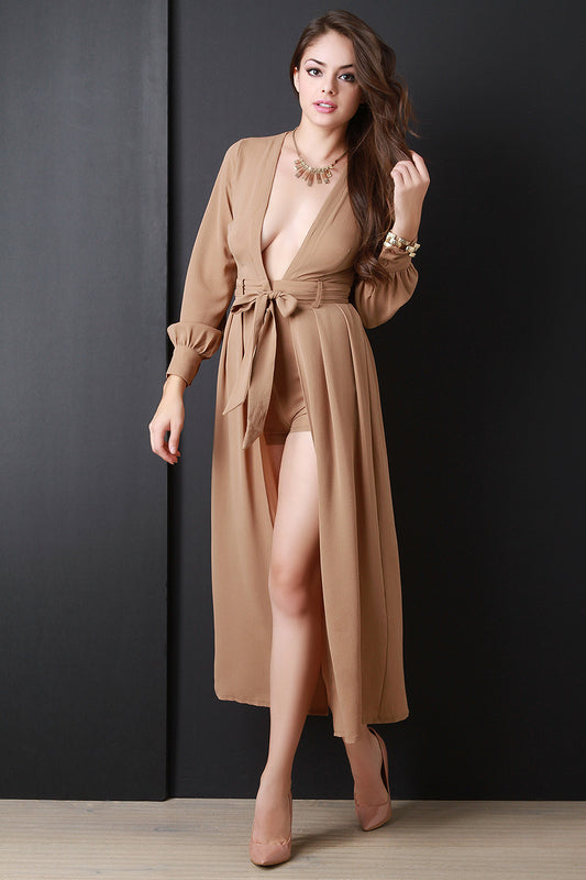Plunge Neck Maxi Skort Romper