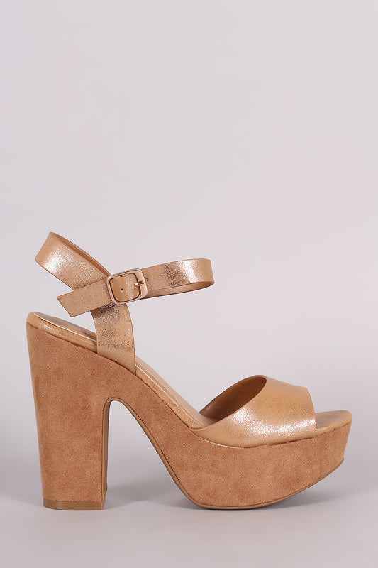 Bamboo Metallic Open Toe Chunky Platform Heel