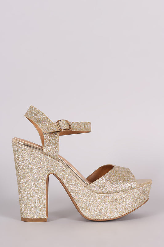 Bamboo Glitter Open Toe Chunky Platform Heel