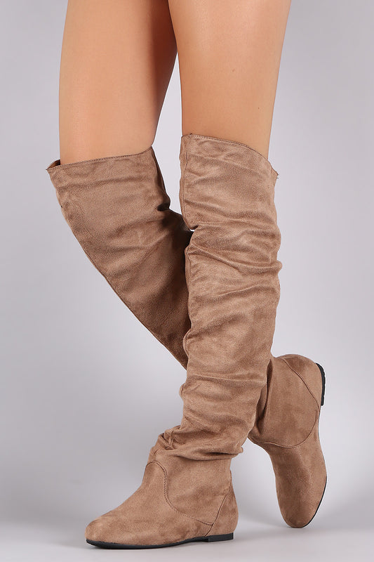Suede Slouchy Over-The-Knee Flat Boots
