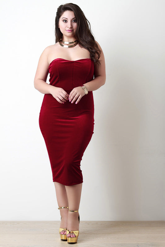Velvet Sweetheart Tube Midi Dress