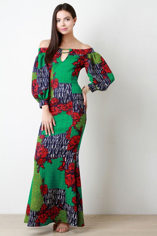 Rose Garden Banded Off The Shoulder Maxi Dress