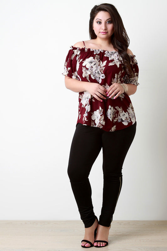 Floral Cold Shoulder Ruffle Short Sleeve Top