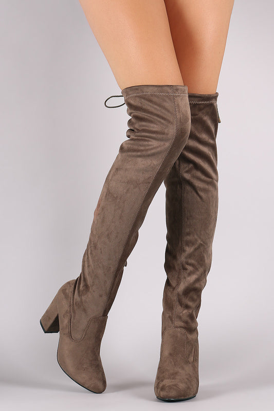 Two Toned Suede OTK Chunky Heel Boots