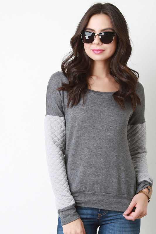 Contrast Quilted Sleeve Sweater