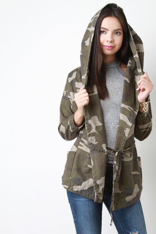 Twill Hooded Camo Drawstring Jacket