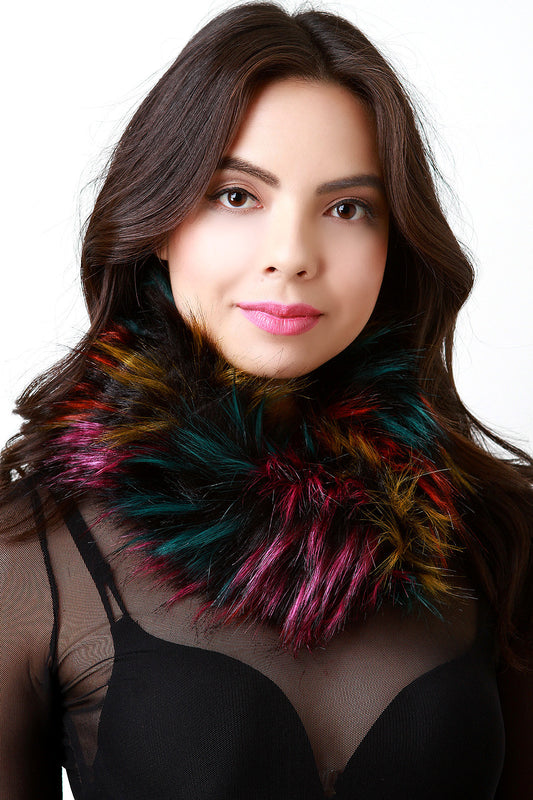 Neon Streak Faux Fur Circle Scarf