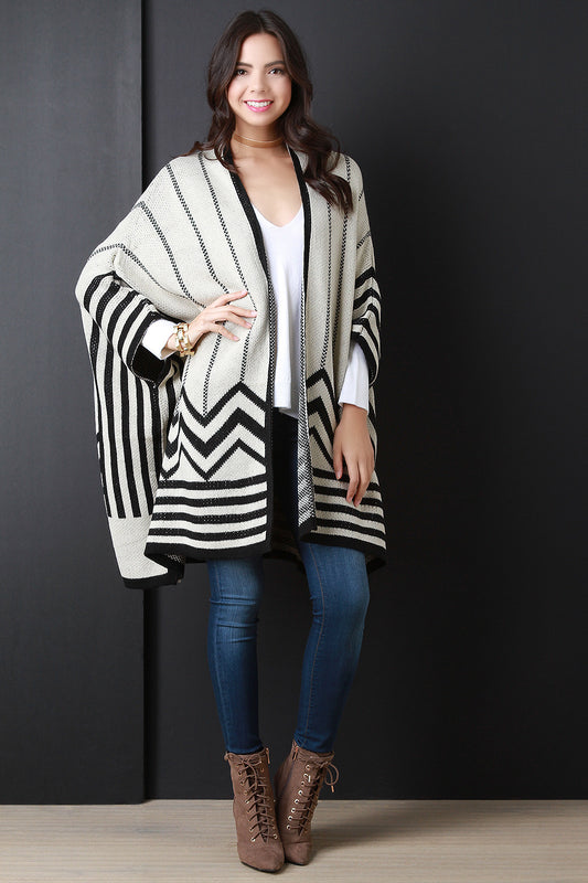 Striped Border Knit Kimono