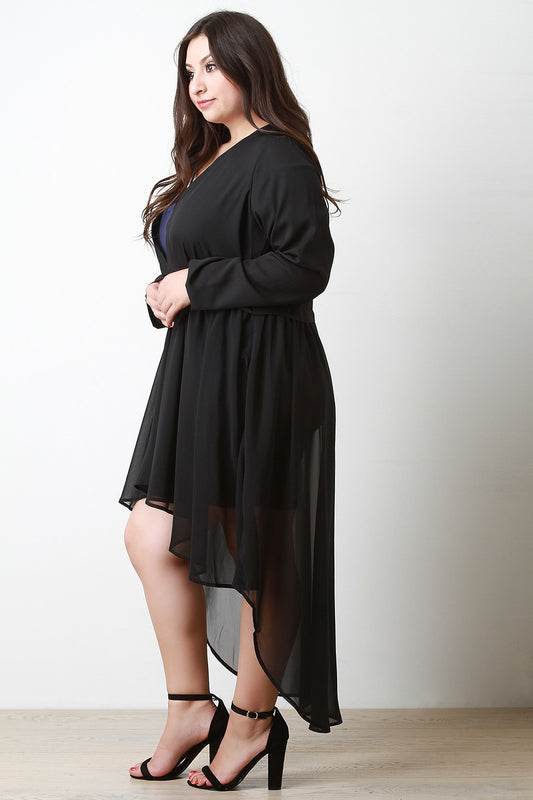 Semi-Sheer High-Low Longline Cardigan