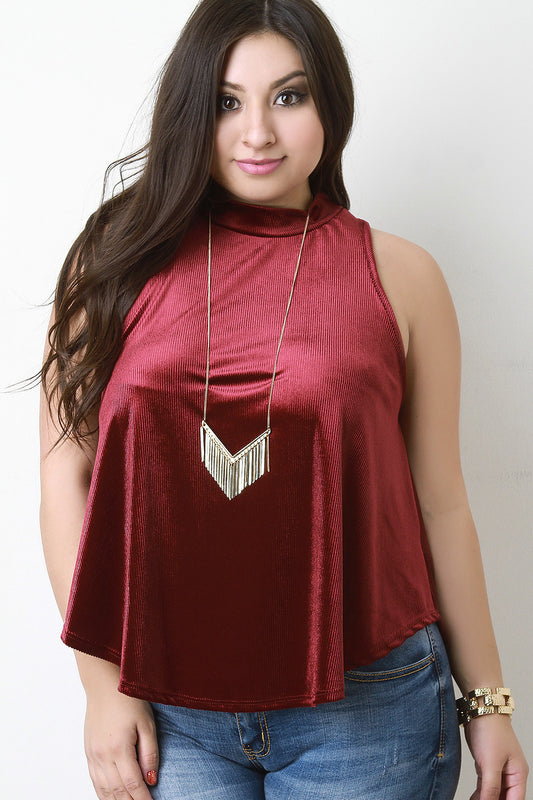 Velvet Sleeveless Mock Neck Top