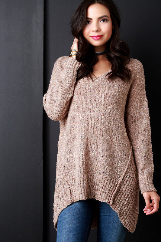 Textured Knit Side Slit Boxy Sweater