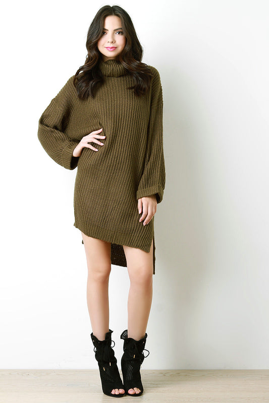 Over-sized Chunky Knit Cowl Neck Sweater Dress