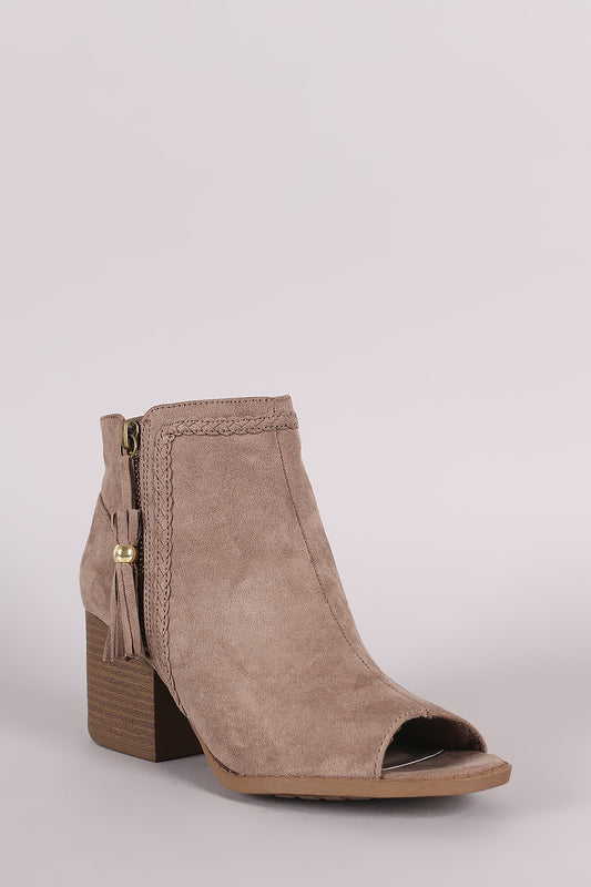 Qupid Suede Tassel Zip Up Block Heeled Ankle Boots
