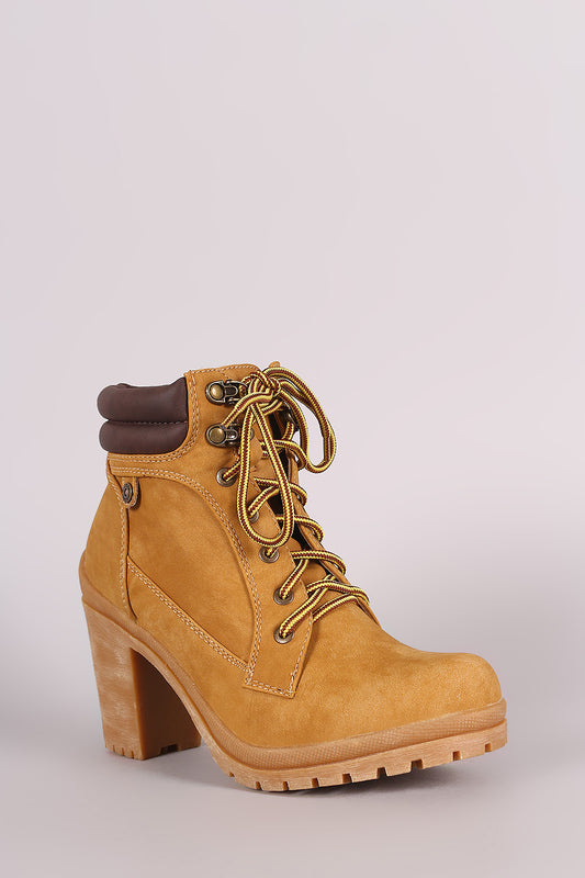 Liliana Lug Sole Lace Up Chunky Heeled Work Ankle Boots