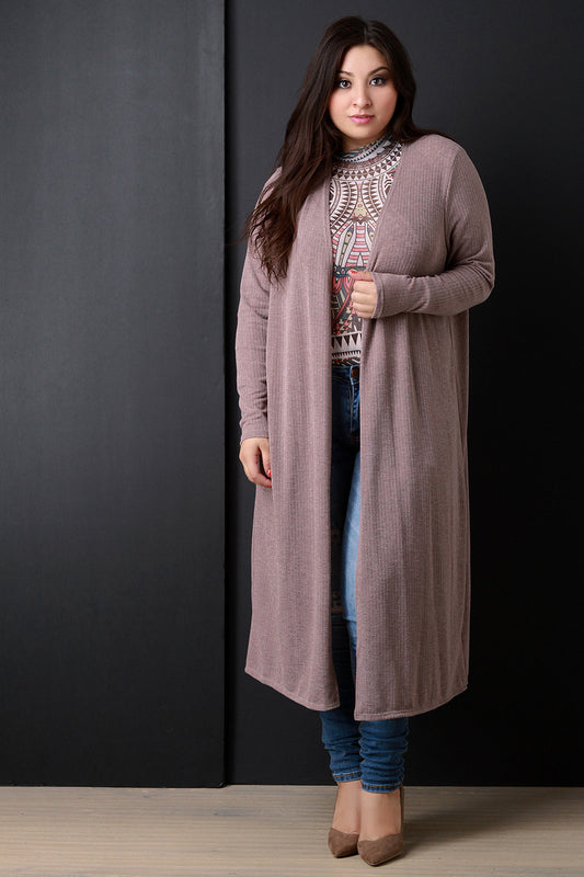 Ribbed Knit Long Sleeves Open Front Cardigan