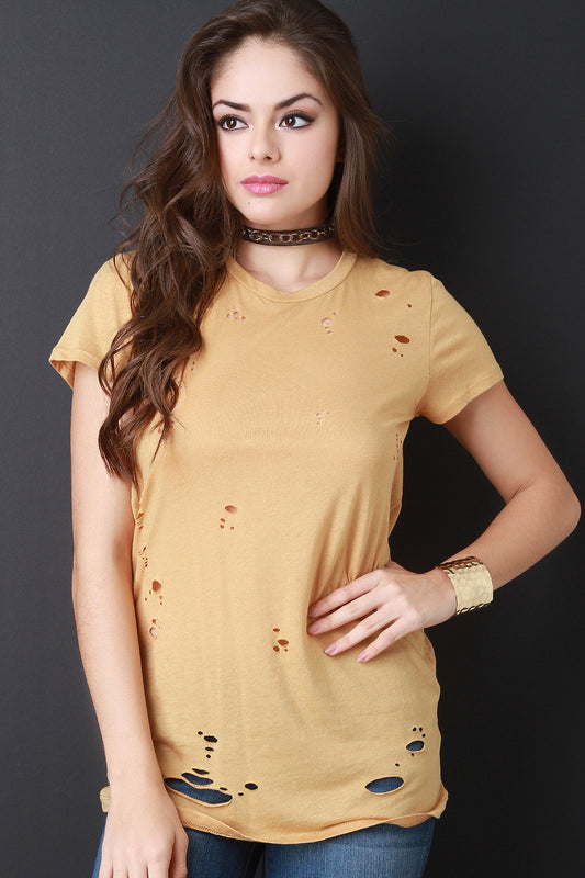 Distresed Backless Short Sleeve Tee