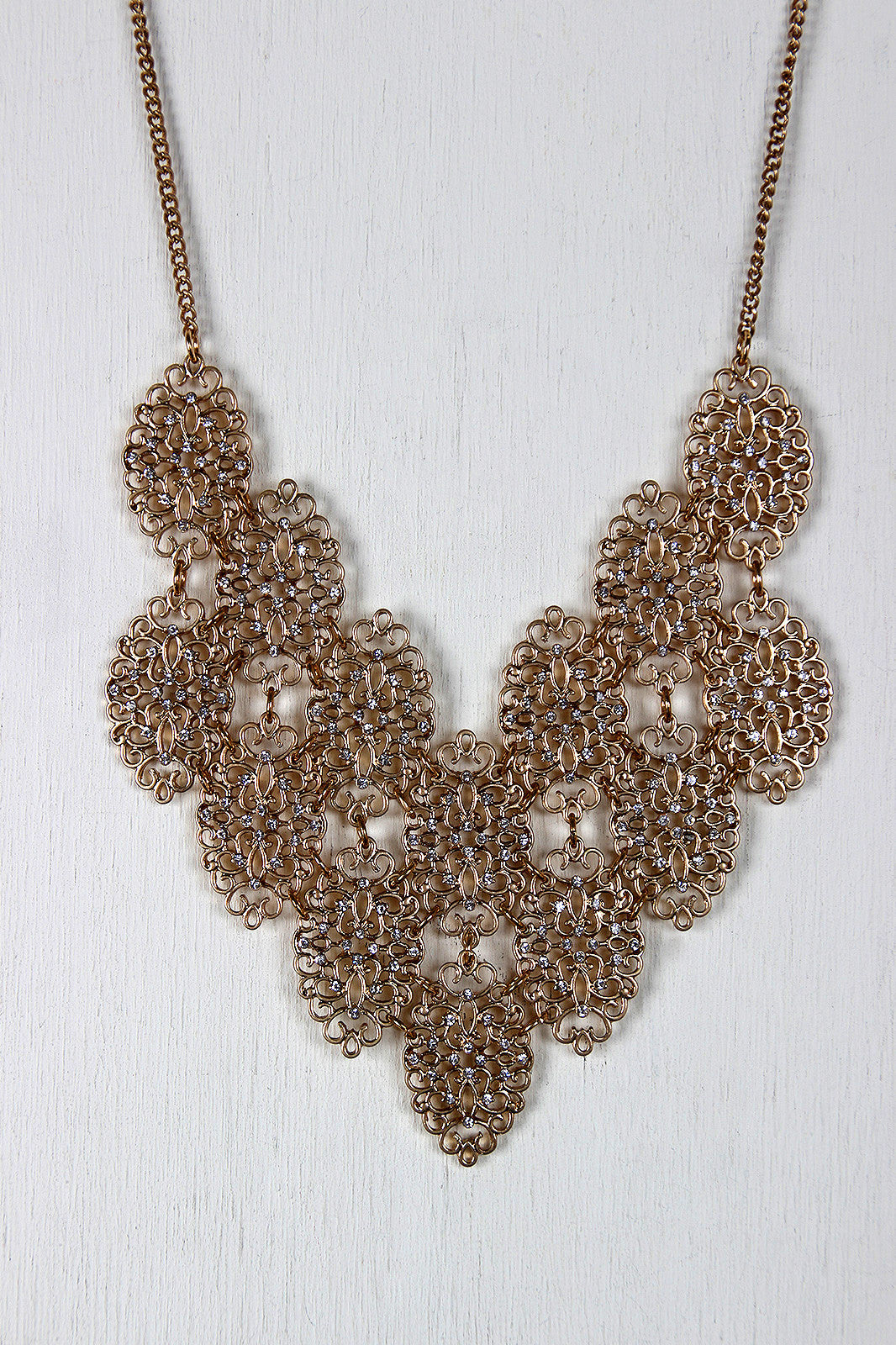 Rhinestone Embellished Leaves Statement Necklace