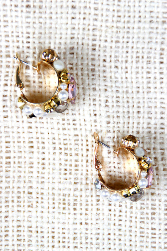 Pearls and Gems Hoop Earrings