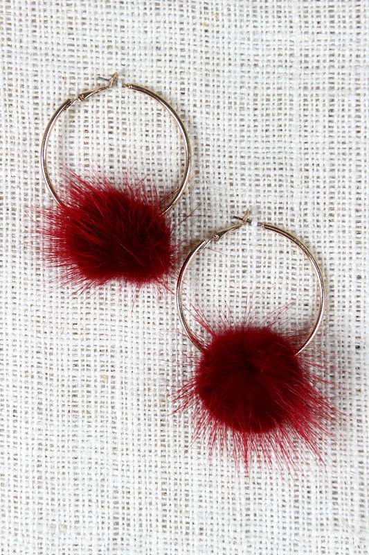 Furry Pom Pom Hoop Earrings