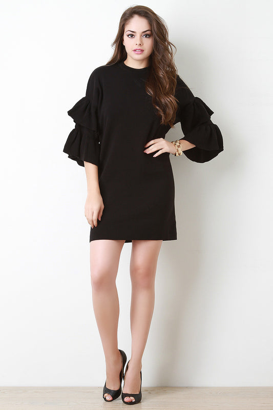 Thick Knit Tiered Butterfly Sleeve Dress