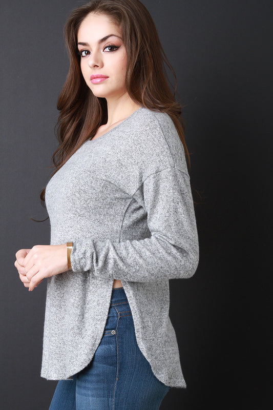 Side Slit Marled Knit Sweater Top