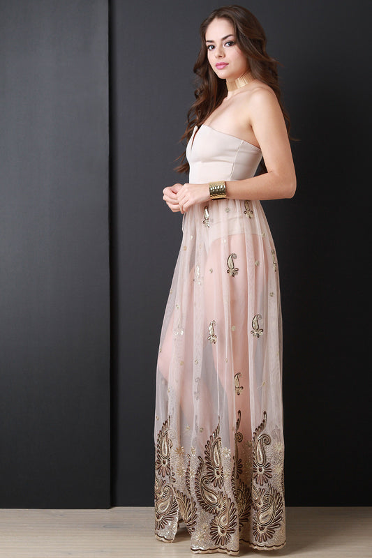 Sequin Paisley Bodysuit Maxi Dress
