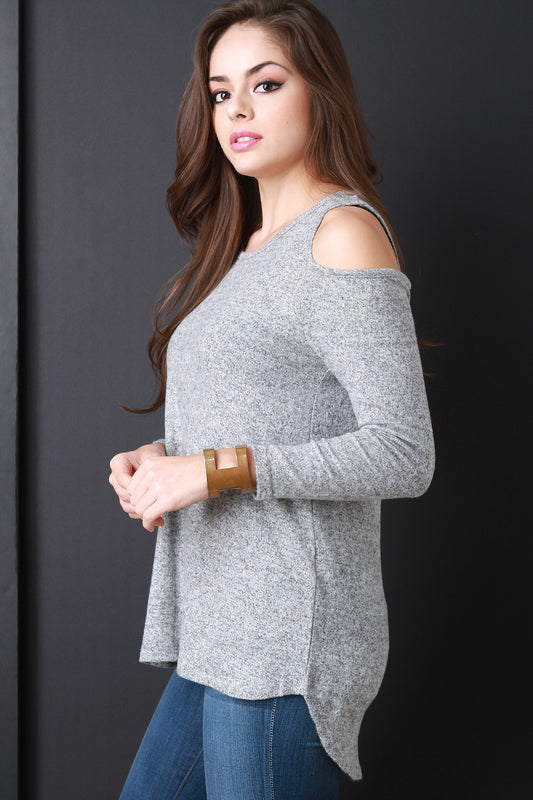 Cold Shoulder Marled Knit Sweater Top