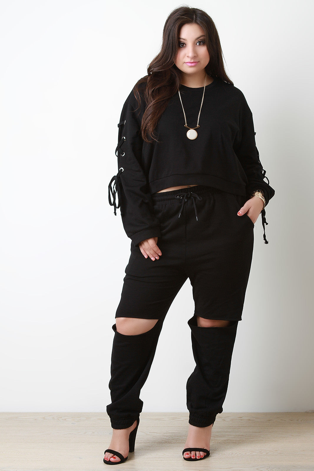 Boxy Lace Up Long Sleeve Top