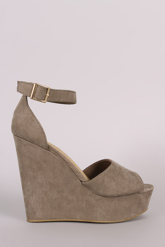 Bamboo Suede Ankle Strap Platform Wedge