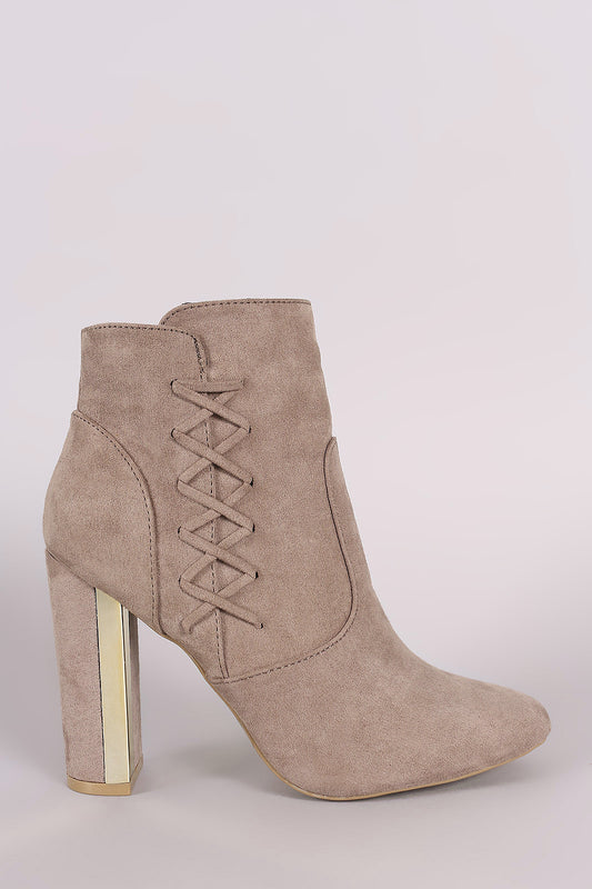 Qupid Suede Corset Metallic Chunky Heeled Booties