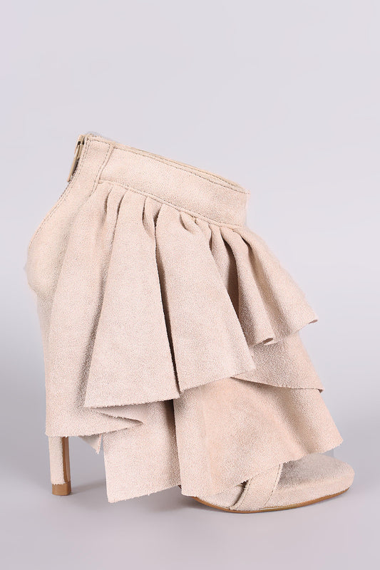 Privileged Suede Oversized Tiered Ruffle Stiletto Heel