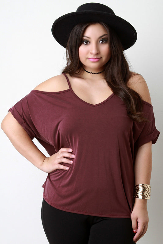 Cold Shoulder Folded Short Sleeves Top