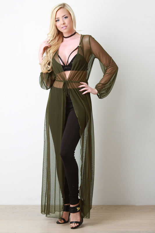 Semi-Sheer Mesh Longline Kimono