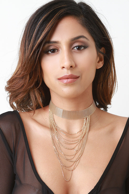 Draped Chain Choker Necklace Set