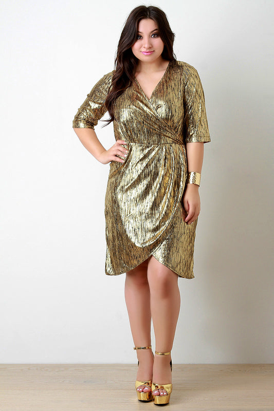 Shimmer Streak Surplice V-Neck Tulip Dress