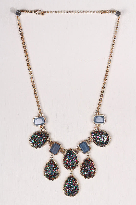 Glitter Teardrop Gemstone Statement Necklace