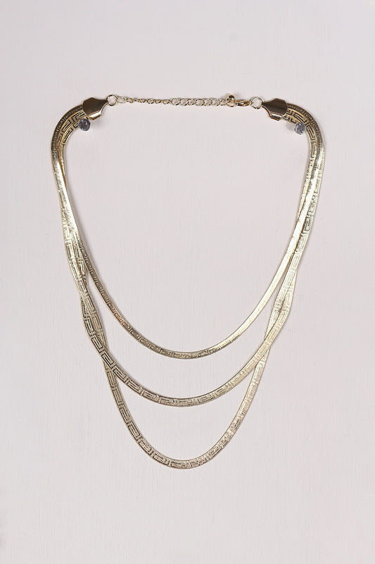 Triple Chain Textured Pattern Necklace