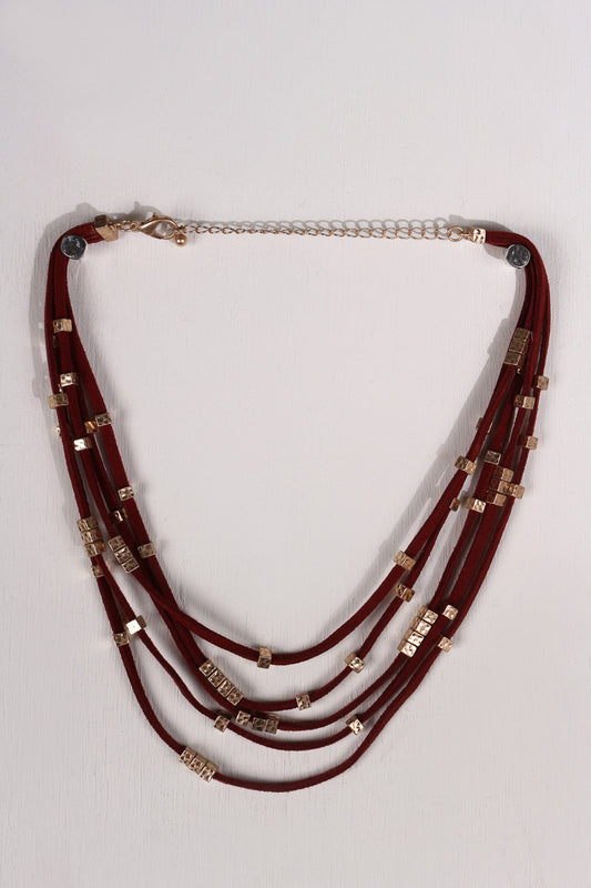 Layered Vegan Leather Beaded Choker
