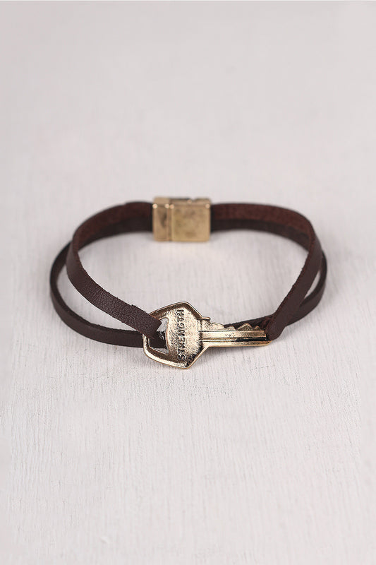 Strength is Key Vegan Leather Bracelet