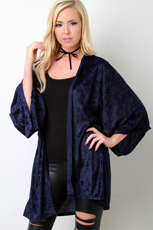 Velvet Quarter Sleeve Open Front Cardigan
