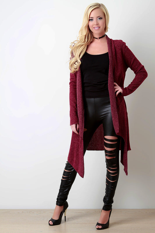 Hacci Rib Long Line Pocketed Cardigan